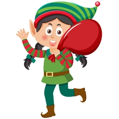 Christmas Decoration Elf Girl with Gift Bag Sticker